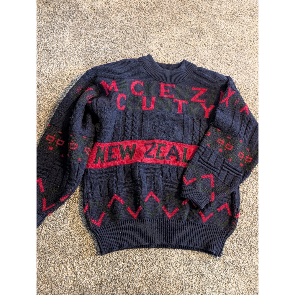 Mackenzie Country‎ Mens Knit Sweater Navy Red Green New Zealand Made Size S